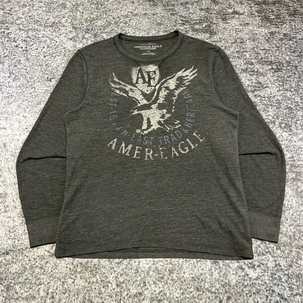 American Eagle Outfitters Shirt Thermal Long Sleeve Mens Large Gray Preppy Y2K